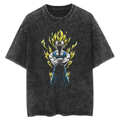 Washed Black Dragon Ball Anime T-shirt for Summer Fashion