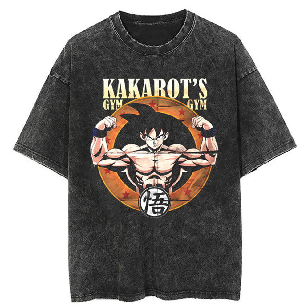 Washed Black Dragon Ball Anime T-shirt for Summer Fashion