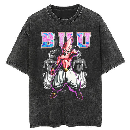 Washed Black Dragon Ball Anime T-shirt for Summer Fashion