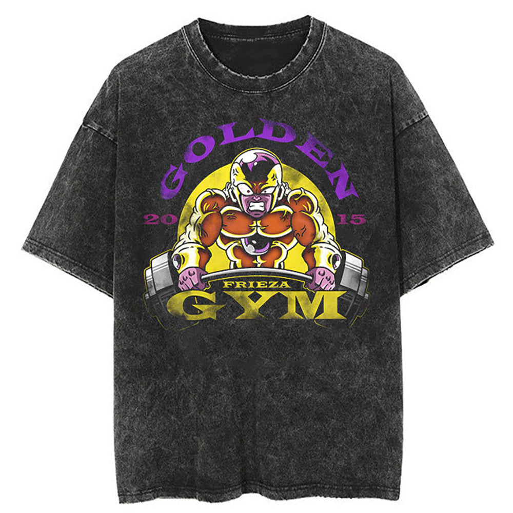 Washed Black Dragon Ball Anime T-shirt for Summer Fashion