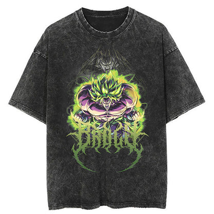 Washed Black Dragon Ball Anime T-shirt for Summer Fashion