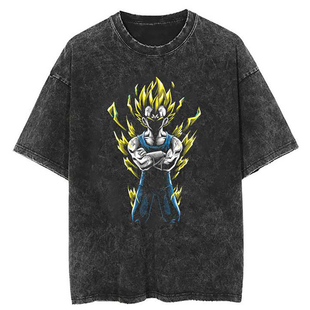 Washed Black Dragon Ball Anime T-shirt for Summer Fashion