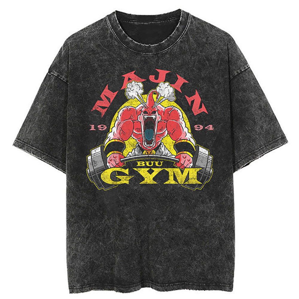 Washed Black Dragon Ball Anime T-shirt for Summer Fashion