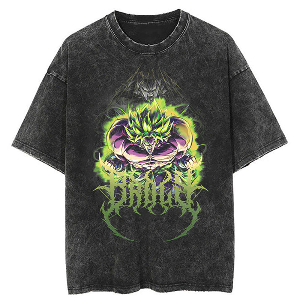 Washed Black Dragon Ball Anime T-shirt for Summer Fashion