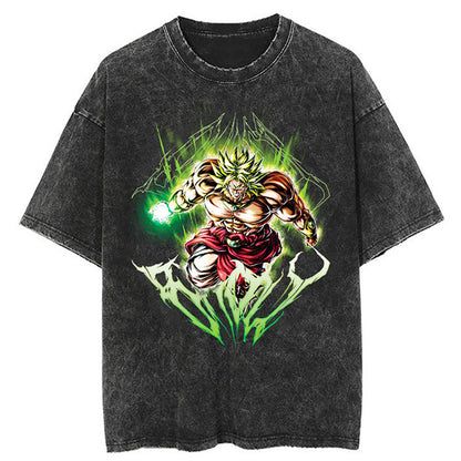 Washed Black Dragon Ball Anime T-shirt for Summer Fashion